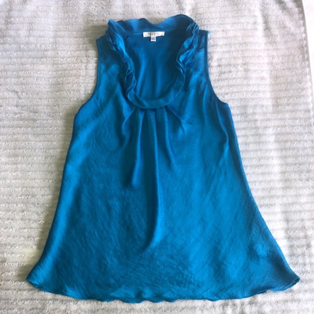 Spense Blue Satin Ruffle Shell Medium